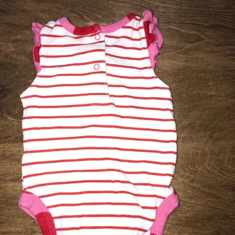 Gerber Little Girls 0-3 Months Pink & Red Striped Flamingo Onesie